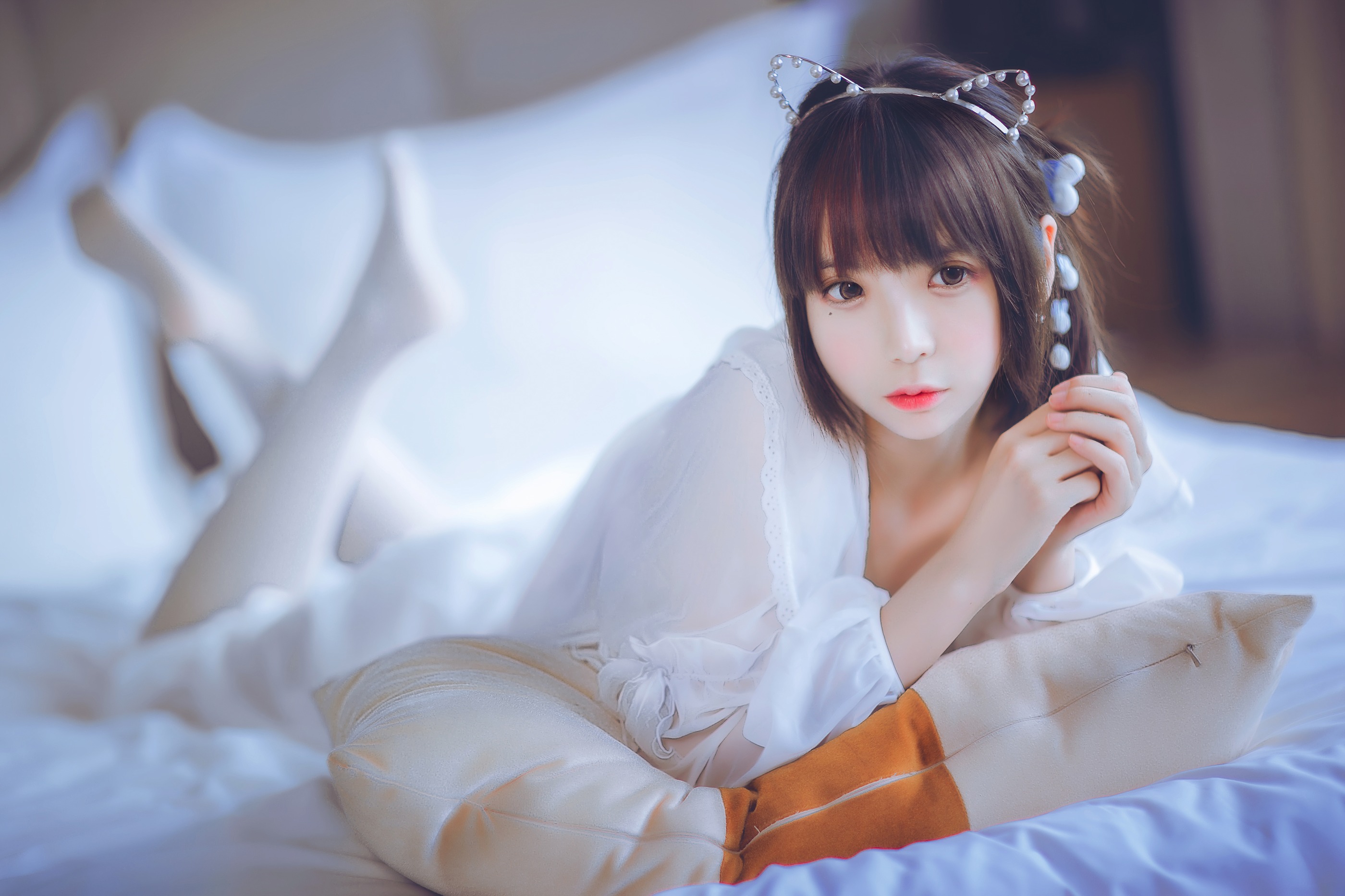 图片[1]-疯猫ss – NO.002 白色睡衣 [24P]-XikXak